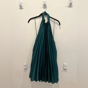 Abercrombie & Fitch Pleated Green Satin Holiday Dress